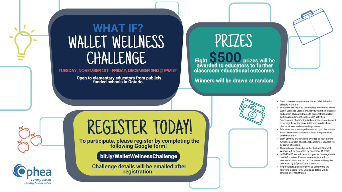 opheacanada's tweet photo. It’s the last week for our #WhatIf? #WalletWellness Challenge! To be eligible for 1 of 8 $500 cash prize draws, educators are required to complete a minimum of one Wallet Wellness Classroom Activities with their students.

There’s still time to register: https://t.co/gLDe0fUXzJ! https://t.co/gXsg8LKjoy
