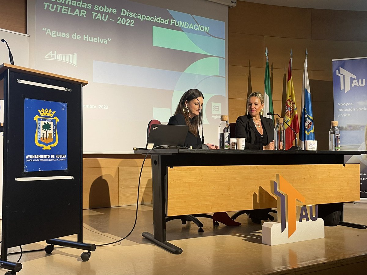 AguasDeHuelva's tweet photo. Nuestras compañeras de #Sostenibilidad exponen hoy en las II Jornadas de Discapacidad de @TauFundacion, sobre los servicios de #AccesibilidadUniversal e iniciativas puestas en marcha estos años, para que todas las personas que llegan a nuestra empresa sean atendidas con calidad. https://t.co/96PqbVpyKP