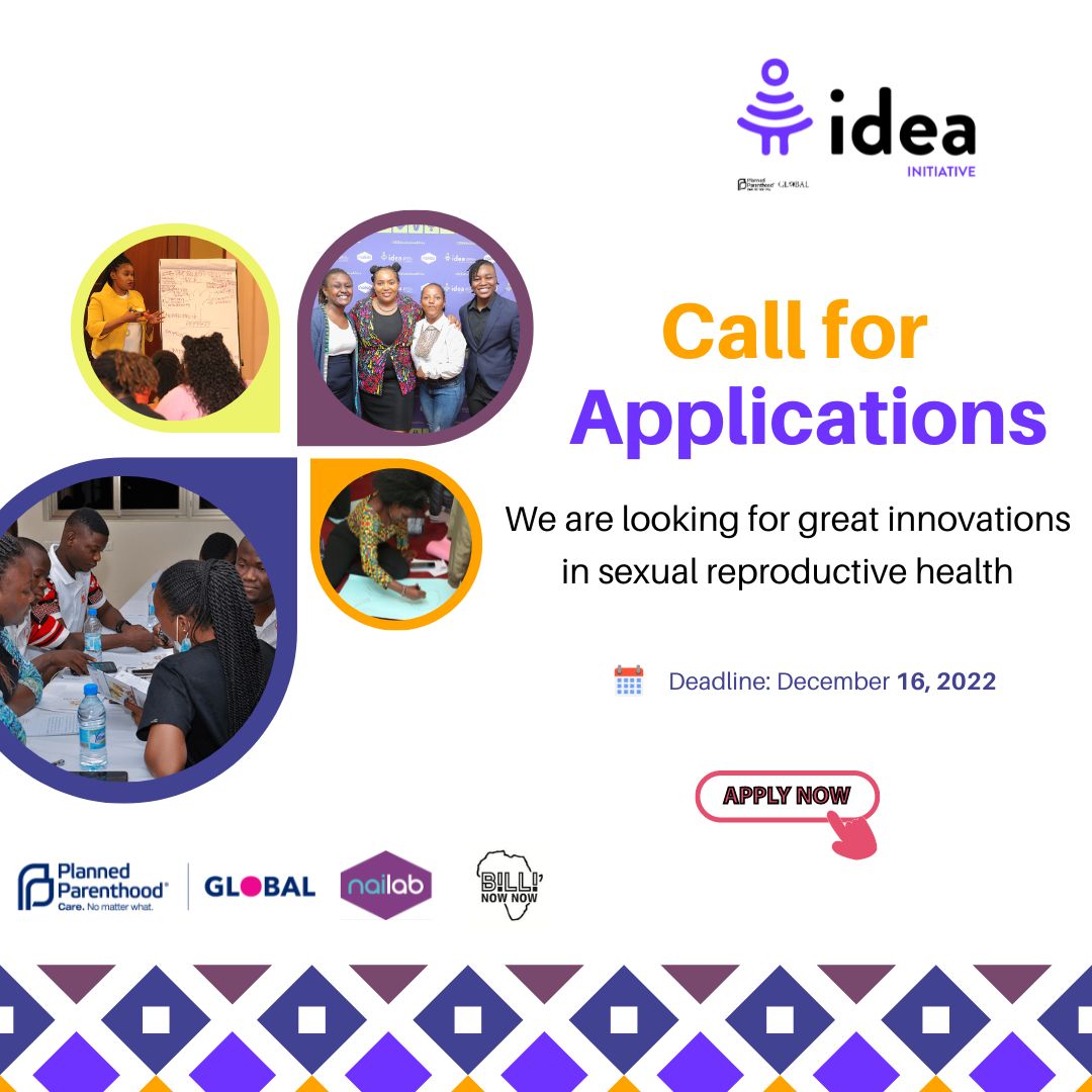 Applications for the #IDEAInitiativeAfrica program cohort 2 are now open. 

We are calling on all creative minds: artists, entrepreneurs, techies, and journalists, with great ideas to advance sexual and reproductive health across Africa! 
Apply here👉👉forms.gle/oTmoRpkfVj24cF…
