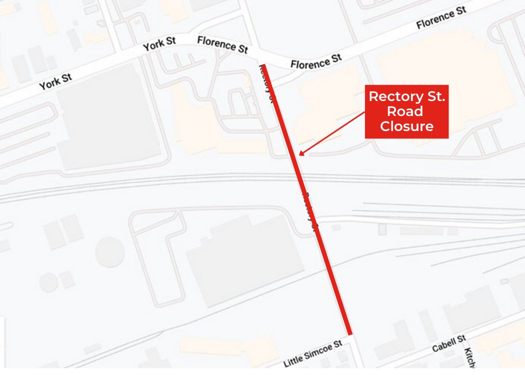 Starting today, November 29, until approximately Friday, December 2, Florence St. will be closed between Florence St. and Little Simcoe St. to allow CN Rail to make necessary repairs to the railway crossing immediately south of Florence St.

Details here: bit.ly/3FboIZg