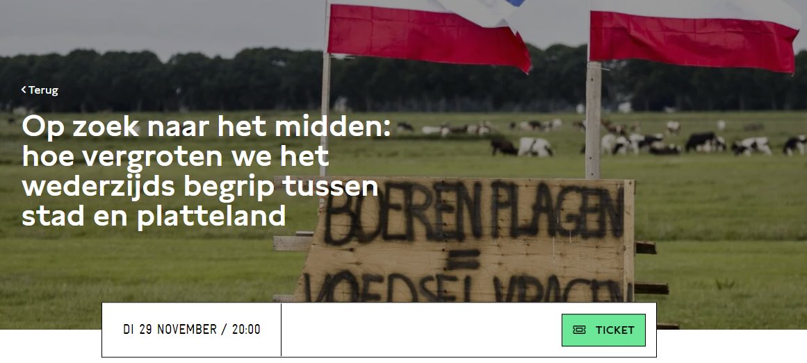 De protestacties van de Nederlandse boeren illustreren de groeiende afstand tussen stadsbewoners en burgers uit landelijke gebieden. 

Vanavond een programma i.s.m. <a href="/Raad_ROB/">RaadOpenbaarBestuur</a> in <a href="/mimik_deventer/">MIMIK Film + Theater + Café</a>. Met Ad Verbrugge, @KatrienTermeer, @Kcsmouter, <a href="/Geertjan_Oxe/">Geertjan Kloosterboer</a>, <a href="/noelleaarts/">noelle aarts</a> en meer.