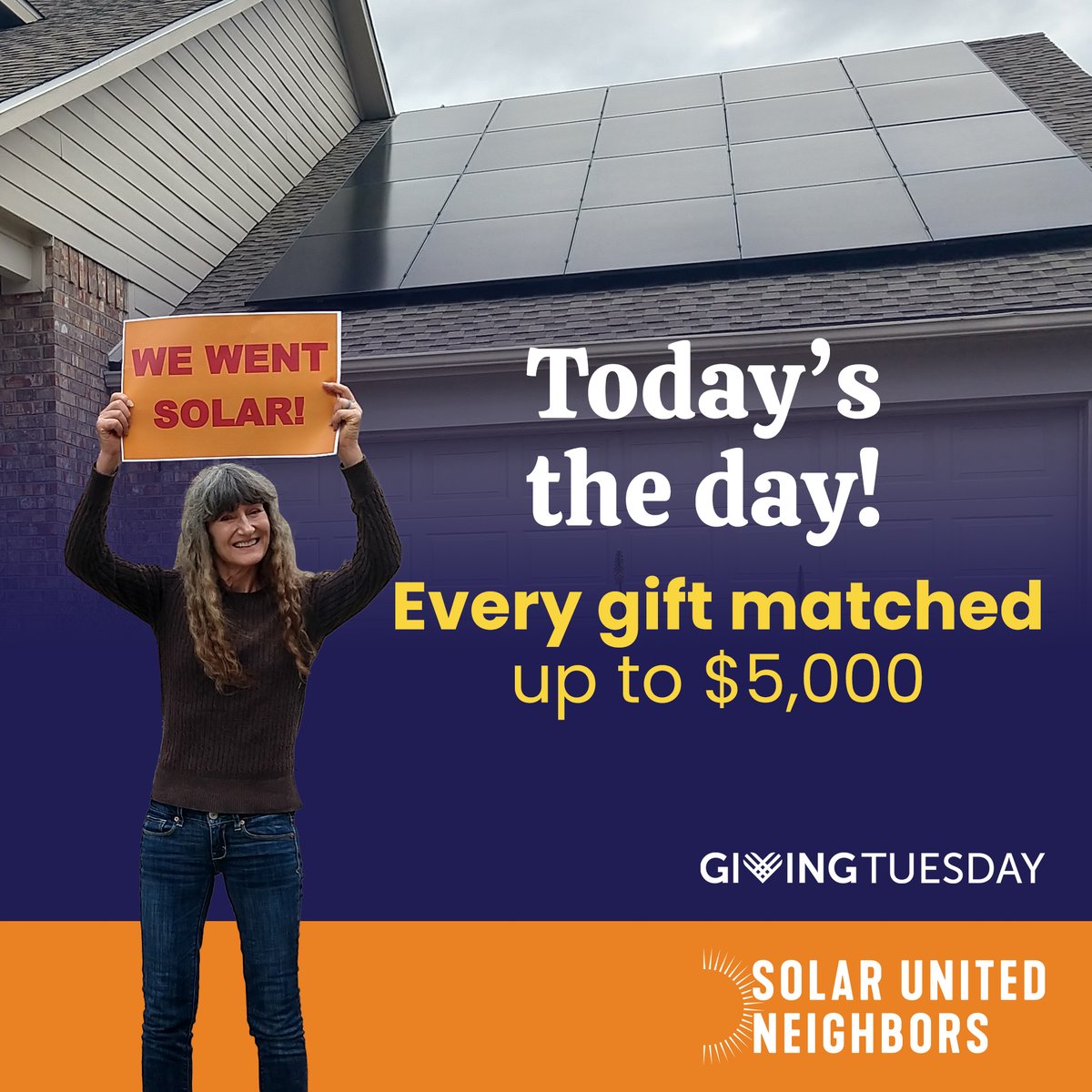 SolarNeighbors's tweet photo. The sun is rising on #GivingTuesday and we have until midnight left to reach our $5,000 match! 🌄 Will you give a gift of $50 or more to Solar United Neighbors? https://t.co/6LMmJH6Ro2 https://t.co/4rTKd1j4cP