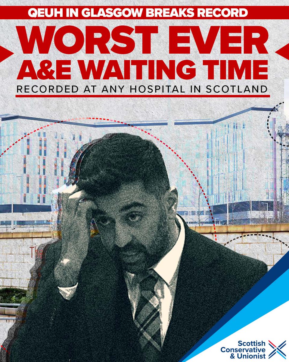 ScotTories's tweet image. Humza Yousaf has lost the trust of overwhelmed frontline staff and suffering patients.

The figures for Queen Elizabeth University Hospital in Glasgow are completely unacceptable and incredibly alarming.

Nicola Sturgeon must #SackHumza now.