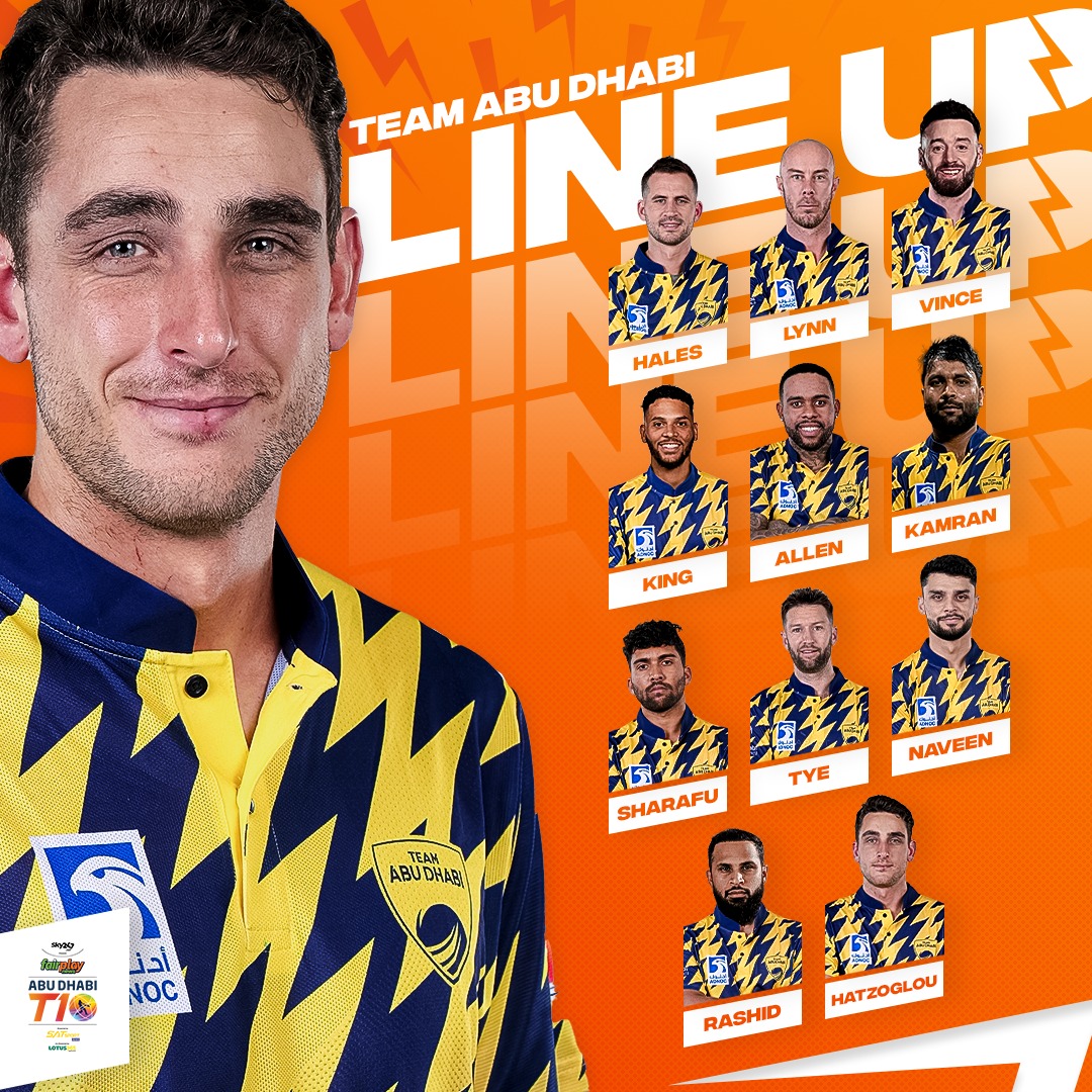 T10League's tweet photo. The teams are in for today’s opening game 👊

@TeamADCricket won the toss &amp; elected to bat first 🏏 https://t.co/UmgMNJUwns