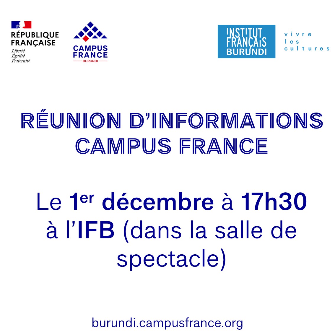 MagazineJimbere's tweet photo. 😉 #Abatwip, préparez-vous pour une réunion d'information ce 01/12/2022 sur le programme @CampusFrance: toutes vos questions sur les études en #France seront répondues

🙌 Vous aurez aussi droit à une présentation sur le programme @EUErasmusPlus

📍 17h30 à l'@IFBurundi

#Burundi https://t.co/RKtp1MHFu8