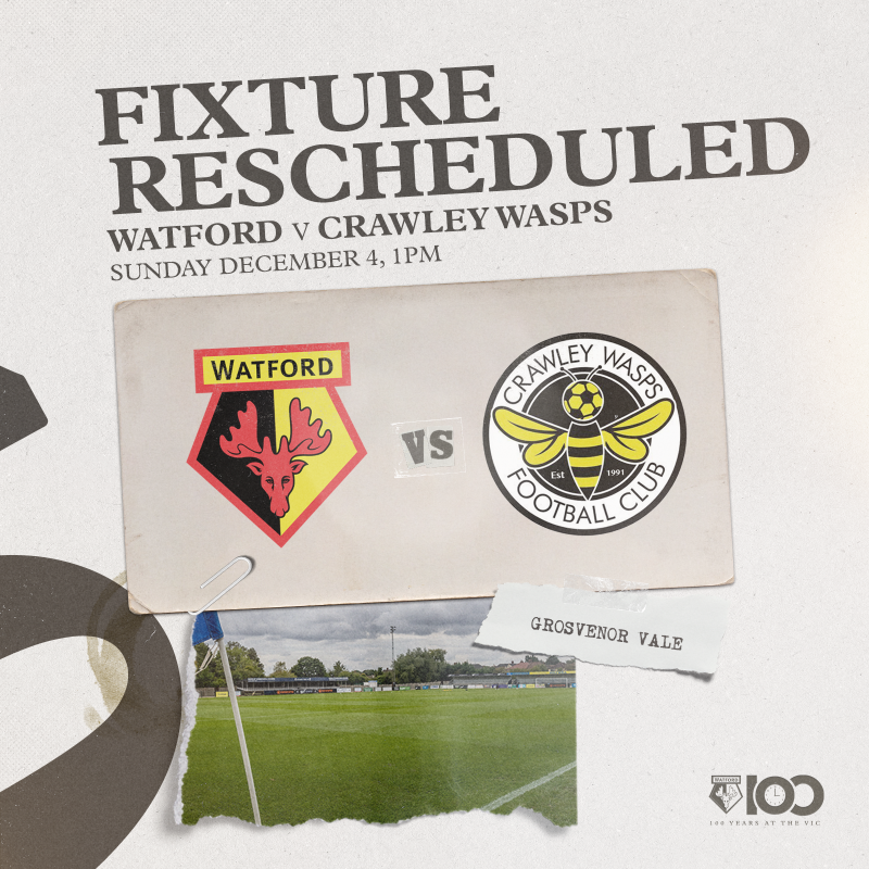 WatfordFCWomen's tweet photo. ℹ️ Our @VitalityWFACup second-round tie with Crawley Wasps has been rescheduled for this Sunday [December 4, 1pm KO].

#WatfordFC