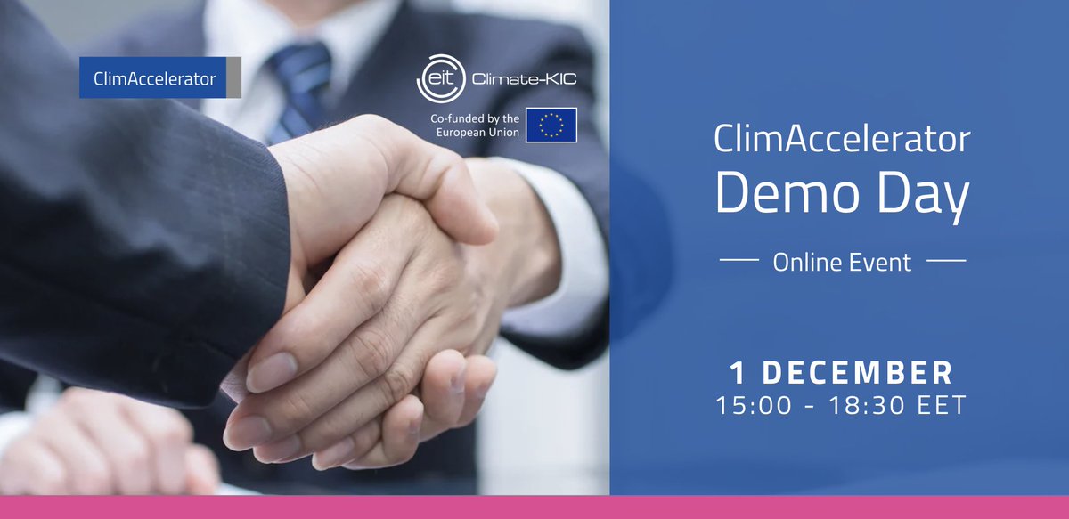 📆Join us on 1/12 for a #DemoDay w/<a href="/VivekaInc/">Viveka</a> for the East Mediterranean #ClimAccelerator! 

A #networking opportunity will follow after the #startup pitching session of #investment-ready ideas.

👉Register and learn more about 17 climate innovations here: bit.ly/3gKugjS