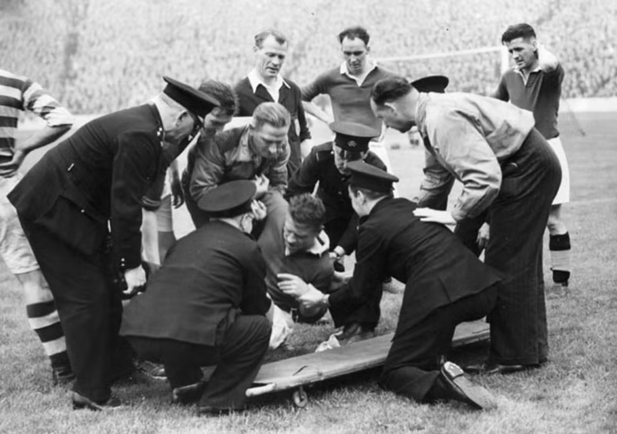 In possibly the most slapstick moment in World Cup history, the American manager rushed on to the field to confront the ref, tripped and smashed a bottle of chloroform in his pocket. The fumes knocked him unconscious and he had to be stretchered off.

Here he is being revived...