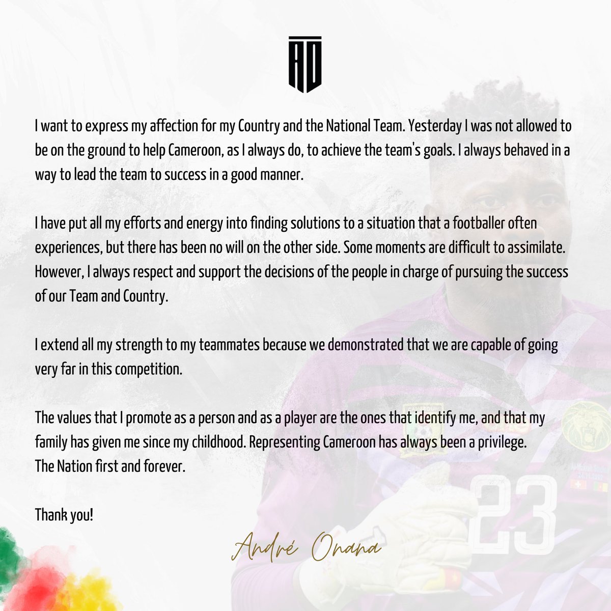 AndreyOnana's tweet photo. Official statement https://t.co/0ouCs5CBWQ