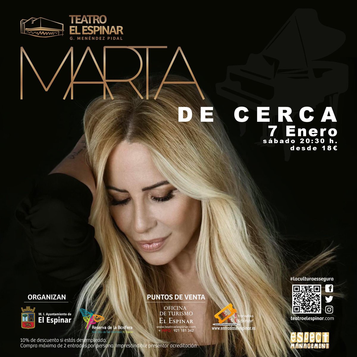 ‼️ENTRADAS A LA VENTA ESTE JUEVES 🤩
<a href="/Martisima_SoyYo/">Marta Sánchez</a> la reina del pop estará en nuestro  escenario con su último trabajo «De cerca» 
📅7 de enero/ 20:30⏰
🎟A la venta el jueves 1 de diciembre a las 11:00 h.
entradaselespinar.es