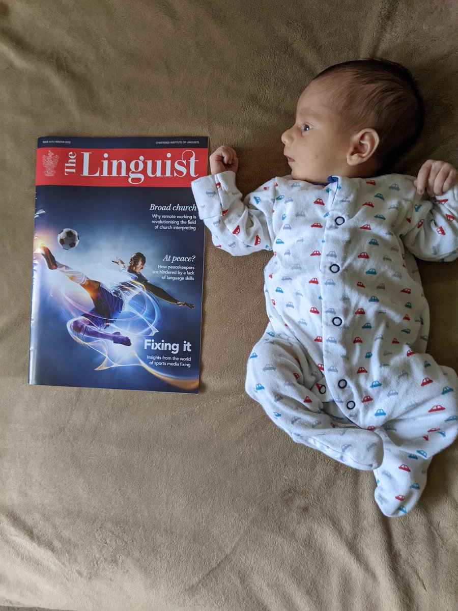 #thelinguist youngest reader... Almost the same length as the magazine👶 #newarrivals <a href="/CIOL_Linguists/">Chartered Institute of Linguists</a> #babyboy #twoweeksold #languagelover