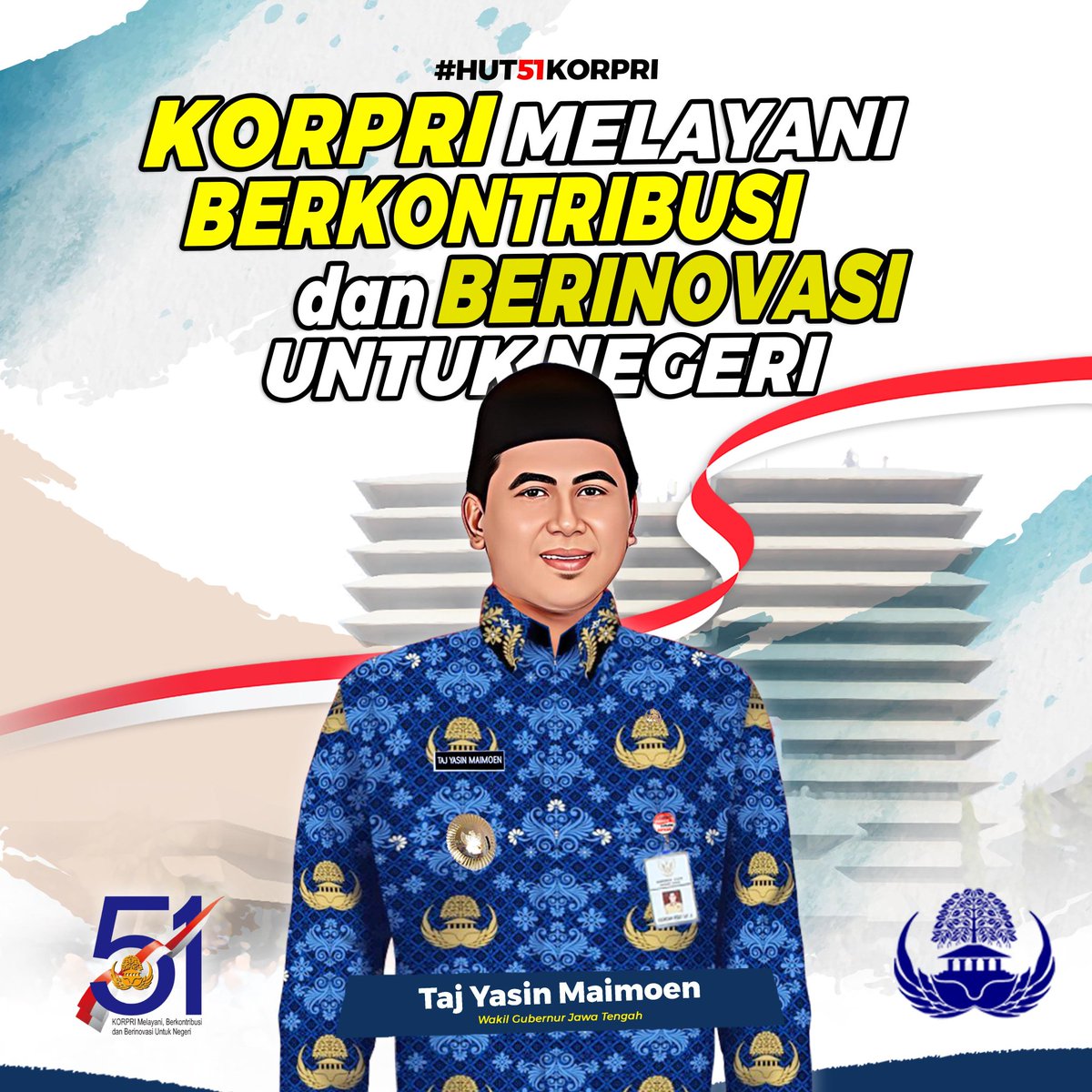 tajyasin11's tweet photo. Amanah yang diberikan harus diemban dengan baik. Anggota #KORPRI harus senantiasa mengingat Panca Prasetya Korps Pegawai Republik Indonesia, yang merupakan sumpah dan janji, ketika dulu dilantik.
Selamat HUT ke-51 KORPRI 🙏
#TajYasinMZ #gusyasin #wagubjateng #SGNbaiz @sgndotco https://t.co/z84myfIwhE