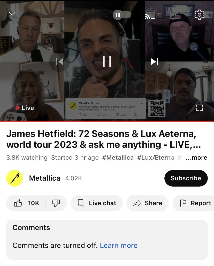 MathiasLofstedt's tweet photo. @Metallica WARNING - I think there is a big #metallica  -scam going on, there's a livestream on this almost legit-looking YouTube-channel (the "livestream" is actually from S&amp;M2) with 10K likes already... https://t.co/OrVY94pbQ0  #metallica2x #scam https://t.co/dkA8MAwuFv