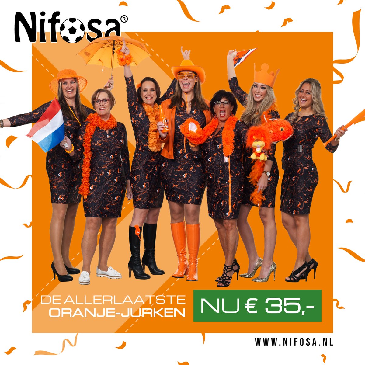 Nifosanl's tweet photo. Maak je klaar voor de 1/8-finale van Oranje en bestel nu de állerlaatste Oranje fandress! Steun onze mannen in deze jurk tijdens het WK voetbal. Bestel nog snel 1 van de laatste unieke jurken voor maar € 35,- op https://t.co/OGRJCNpIuW Alleen nog verkrijgbaar in maat XS,S en M. https://t.co/ryVov6FsSz