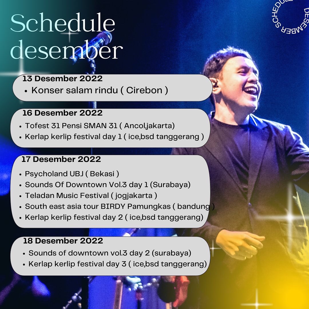 Concertmusic_'s tweet photo. Gaiss ini jadwal gue di beberapa gigs, festival maupun pensi di bulan desember ini. Sampai bertemu semuanya ya👋🏻 

#MAMA2022 #TREASUREatMAMA2022 #SpotifyWrapped https://t.co/Dy53WqBkjZ