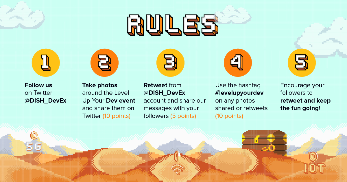 DISH_DevEx's tweet photo. Hey #LevelUpYourDev attendees, join us in a Twitter contest! #DISHwireless #APIs #LetsBuild
The rules are simple: https://t.co/TJp7ZPUIUH