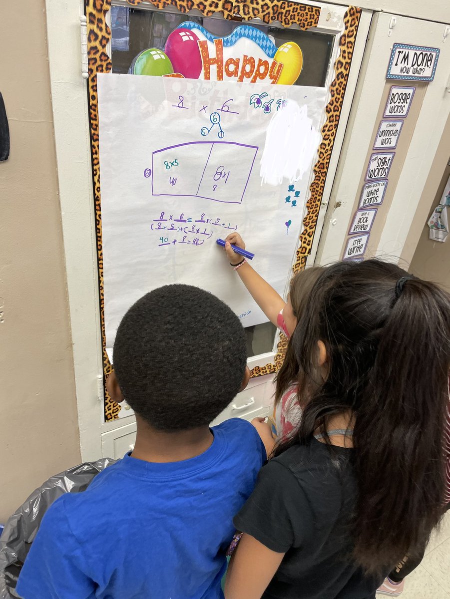 MathCoachGedmin's tweet image. 3rd graders ⁦@AOMarshallD86⁩ worked together to show how they would solve 8x6 using the distributive property 😊 Loved hearing all the different ways each group came up with!❤️ #d86math