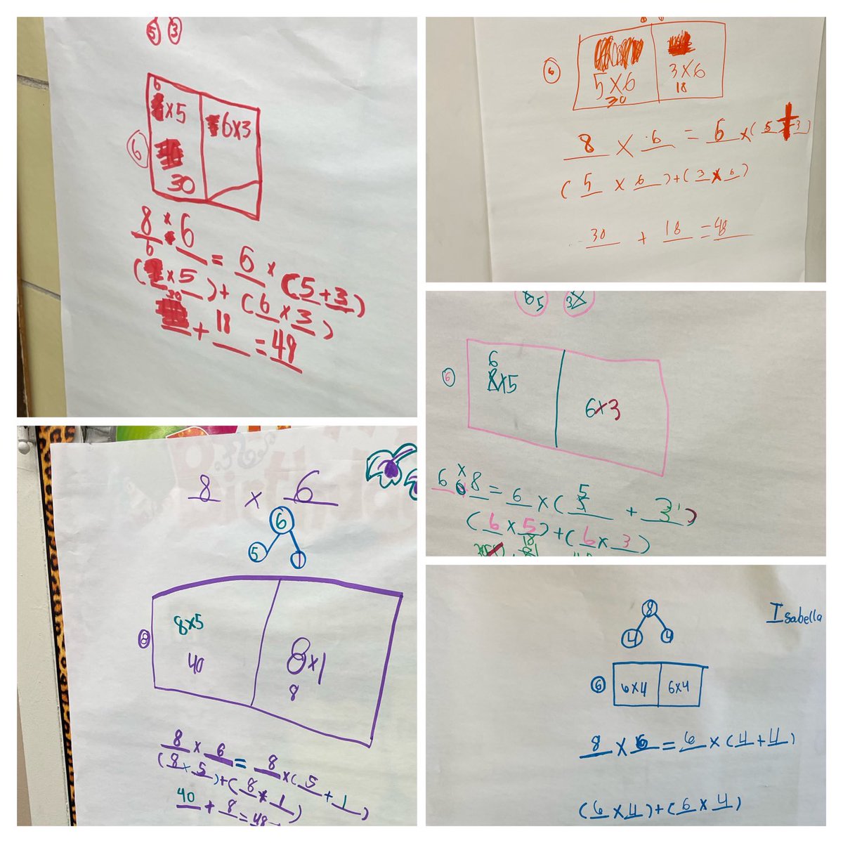 MathCoachGedmin's tweet image. 3rd graders ⁦@AOMarshallD86⁩ worked together to show how they would solve 8x6 using the distributive property 😊 Loved hearing all the different ways each group came up with!❤️ #d86math