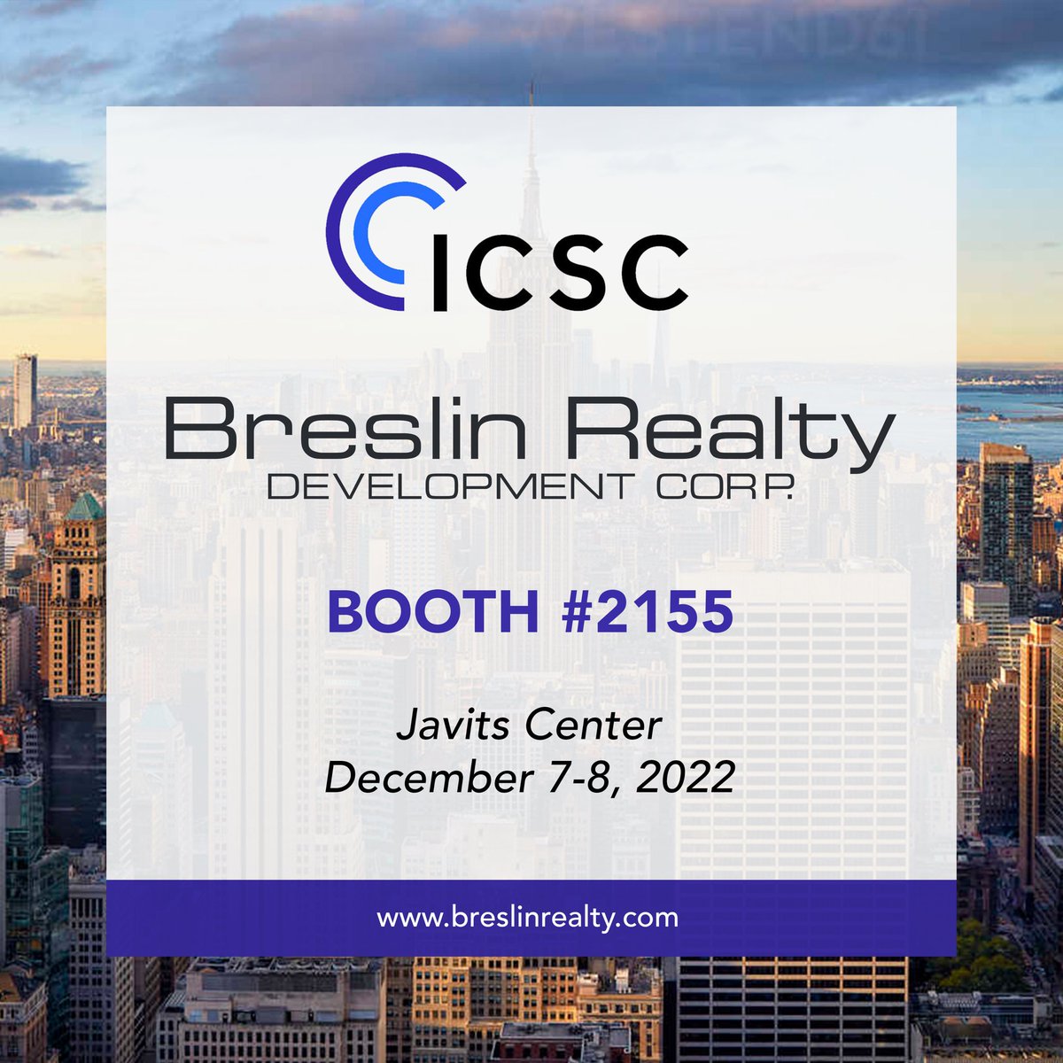 BreslinRealty's tweet photo. See you December 7 &amp; 8 at this year’s ICSC trade show! Find us at Booth # 2155 and say hi! https://t.co/pJEqxwkfmA