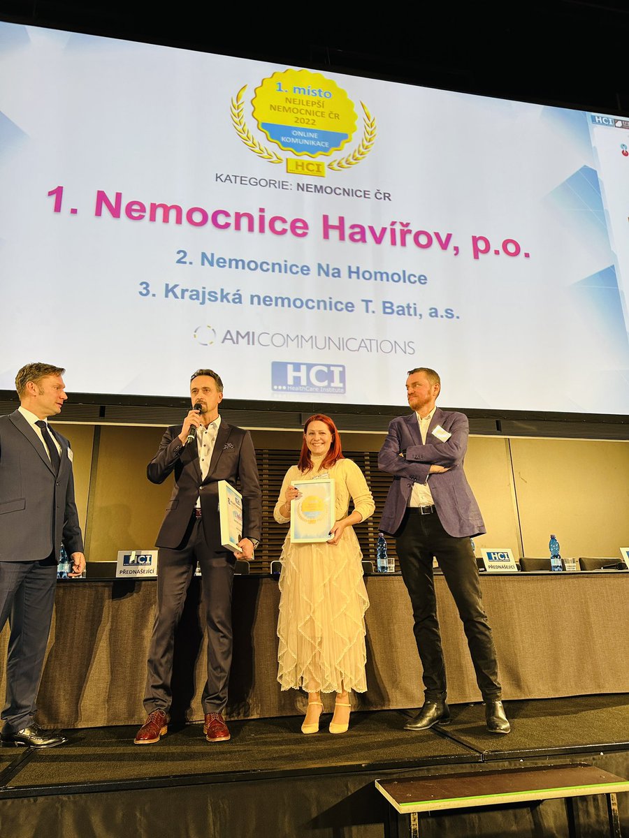 NemHavirov's tweet photo. Máme nejlepší on-line komunikaci ze všech nemocnic v ČR! Právě jsme převzali ocenění na 17. konferenci Nejlepší nemocnice v Praze. Máme z toho velkou radost!!! https://t.co/veCGPvSkmQ
