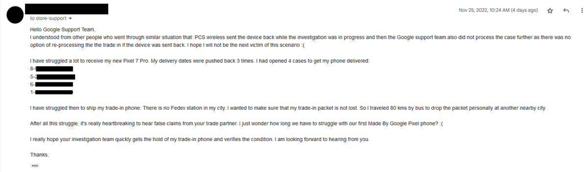 pvptwits's tweet photo. @madebygoogle Trade-in fiasco. PCS lying abt condition of screen. Opened case, shared pics &amp; videos with support. Now support team refuse to take responsibility &amp; giving 40£ credit cause trade-in device is sent back. Exactly like I had warned them to not to do. Help! @GoogleDE @sundarpichai https://t.co/SWAHB9YpeM