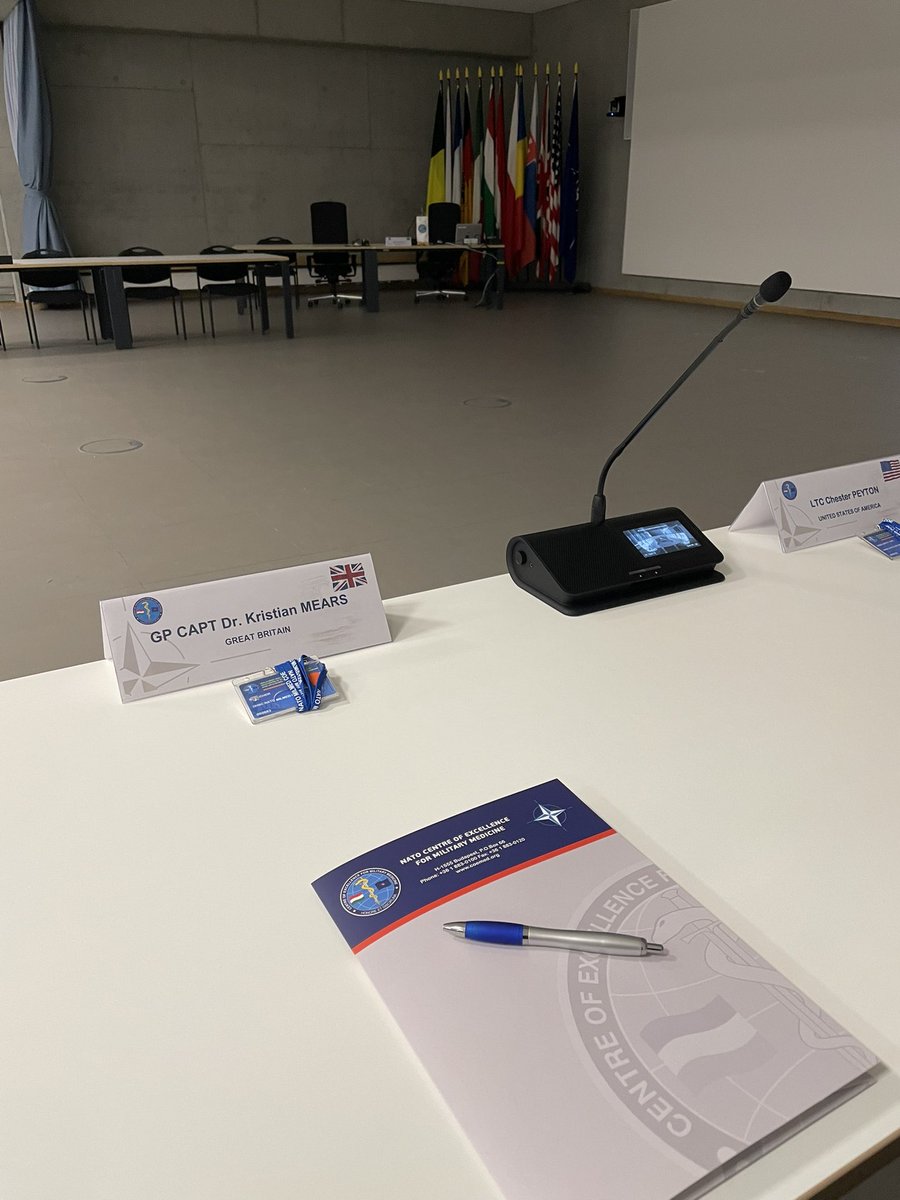 An empty room waiting to be filled with collegiate constructive dialogue - doing my bit for U.K. Defence Medical Services. Reflected much today on how far I’ve come to attain such an awesome name card 🫡😊 #noordinaryjob #nato <a href="/DMS_SurgGen/">DMS Surgeon General</a> @DMS_DG <a href="/DMS_DHC/">Director Defence Healthcare</a> <a href="/DMS_DPHC_Comd/">Commander Defence Primary Healthcare</a>