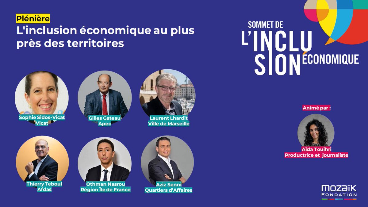 Plénière 10 |💡 L'inclusion économique au plus près des territoires 
👥 @SophieSidos @GroupeVicat 
👥 @GillesGateau @Apecfr 
👥 @LaurentLhardit @marseille 
👥 @azizsenni @QuartiersdAff 
👥 @thierry_teboul @Afdas
👥 @othmannasrou @iledefrance
#SIE2022 #SommetInclusionEconomique