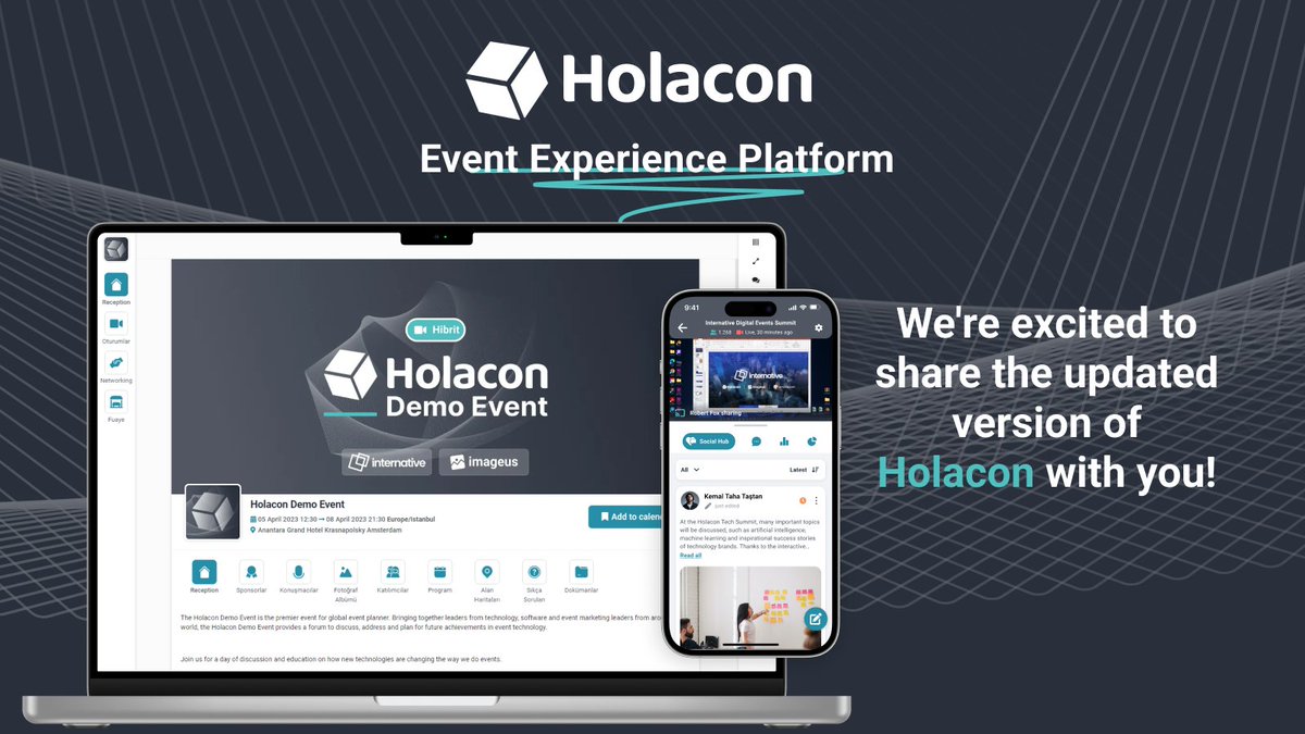 We're excited to share the updated version of Holacon with you.🥳

We combine event management technology, a smart attendee app and marketing tools into one simple smart solution.

Create your free account now, and try it!

#eventmanagement #eventmanagementsoftware