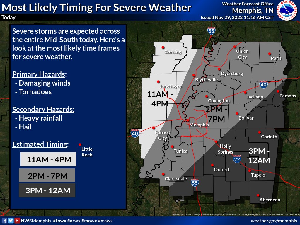 NWS Memphis on Twitter "Here is an updated timing graphic for storms