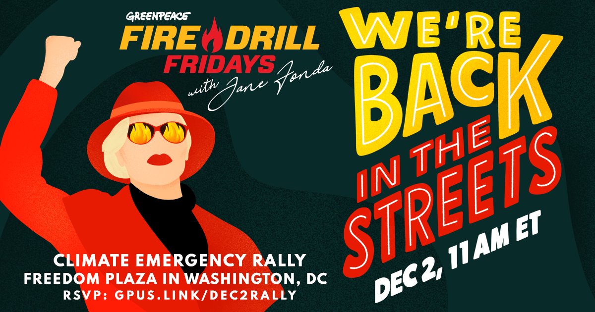 FRIDAY 12/2 in D.C: Climate Emergency Rally! @Janefonda leads a #FireDrillFridays rally to STOP @Sen_JoeManchin's Dirty Deal to fast-track the Mountain Valley Pipeline. #NoDirtyDeal #NoMVP @janekleeb @greenpeaceusa #JaneFonda WATCH LIVE: firedrillfridays.com