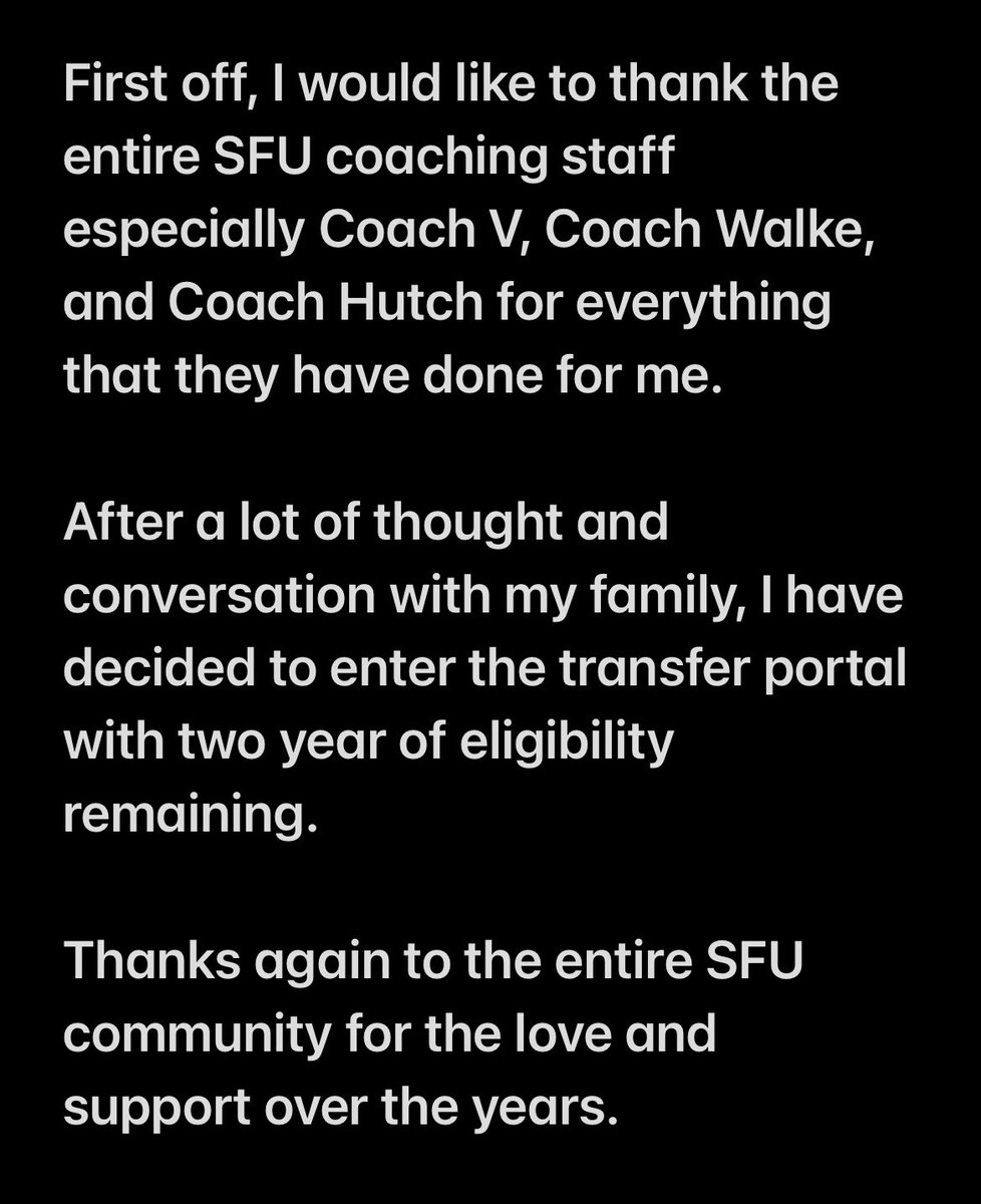 aschmoke1's tweet photo. All love for SFU football Officially in the transfer portal with 2 years of eligibility https://t.co/uB2Q5k5xdq
