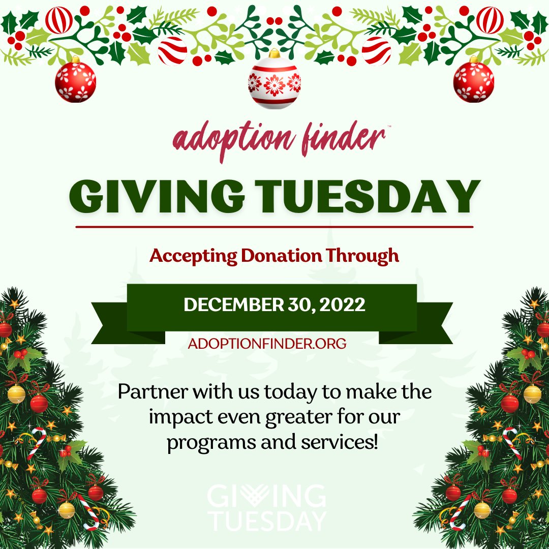 This Giving Tuesday 🙌🏼 
Support Adoption Finder as your charity.
There are many ways you can give: - Purchase items through our shop - Donate on Paypal.me/hopekidsinc, online, or in person - prayer - volunteer - donate baby supplies - sponsorship !#adoptionfinder #givingtuesday