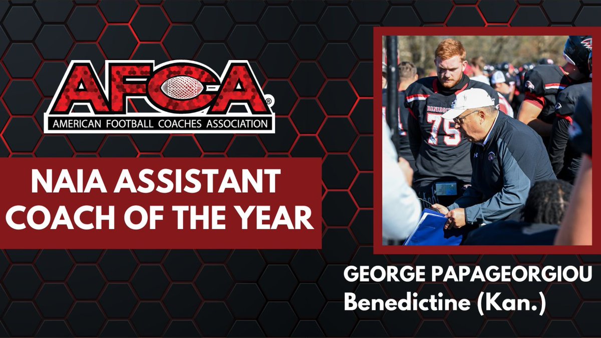 AFCA (@weareafca) on Twitter photo Congratulations to <a href="/CoachPopsBC/">George Papageorgiou</a> of <a href="/RavenFootballBC/">Benedictine Football</a> on winning the 2022 AFCA NAIA Assitant Coach of the Year 🏈👑 Congratulations to <a href="/CoachPopsBC/">George Papageorgiou</a> of <a href="/RavenFootballBC/">Benedictine Football</a> on winning the 2022 AFCA NAIA Assitant Coach of the Year 🏈👑