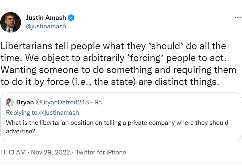 VoteTexasGold's tweet photo. @justinamash Want≠Tell≠Force 
#DifferencesMatter 

Anyone can tell anyone else what s/he wants. 
Others can choose to listen or read or not. 

Nobody gets to force their decisions rightfully owned by another. https://t.co/qhzbAQKE7U