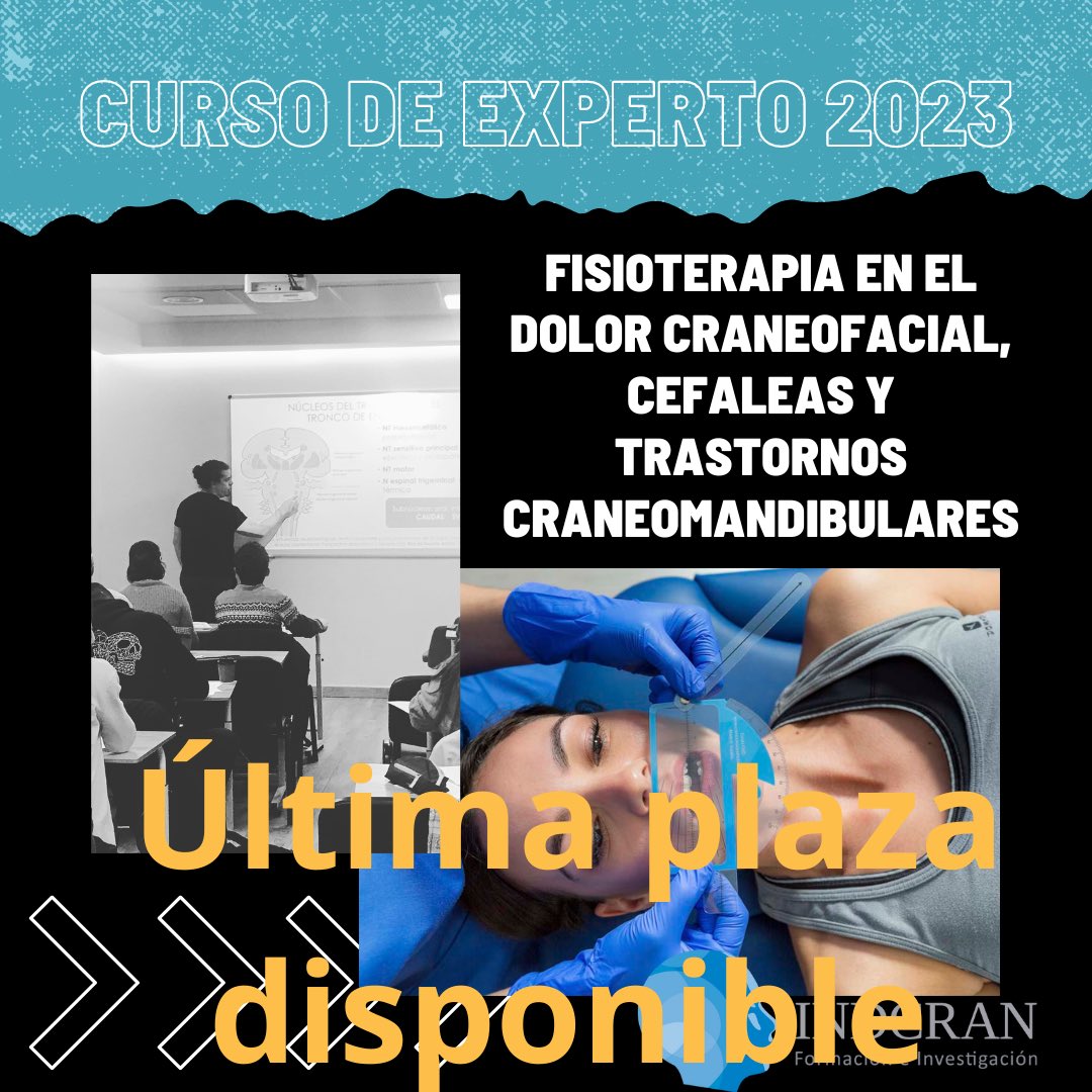 INDCRAN (@indcran) on Twitter photo Solo nos queda 1 plaza disponible para el curso de Experto <a href="/INDCRAN/">INDCRAN</a>
Comienza en Marzo 2023. 165 horas de Fisioterapia especializada en dolor craneofacial, cefaleas y trastornos craneomandibulares. <a href="/Alba_Paris_A/">Dra A. Paris-Alemany</a> <a href="/RoyLaTouche/">Roy La Touche Arbizu</a> Solo nos queda 1 plaza disponible para el curso de Experto <a href="/INDCRAN/">INDCRAN</a>
Comienza en Marzo 2023. 165 horas de Fisioterapia especializada en dolor craneofacial, cefaleas y trastornos craneomandibulares. <a href="/Alba_Paris_A/">Dra A. Paris-Alemany</a> <a href="/RoyLaTouche/">Roy La Touche Arbizu</a>