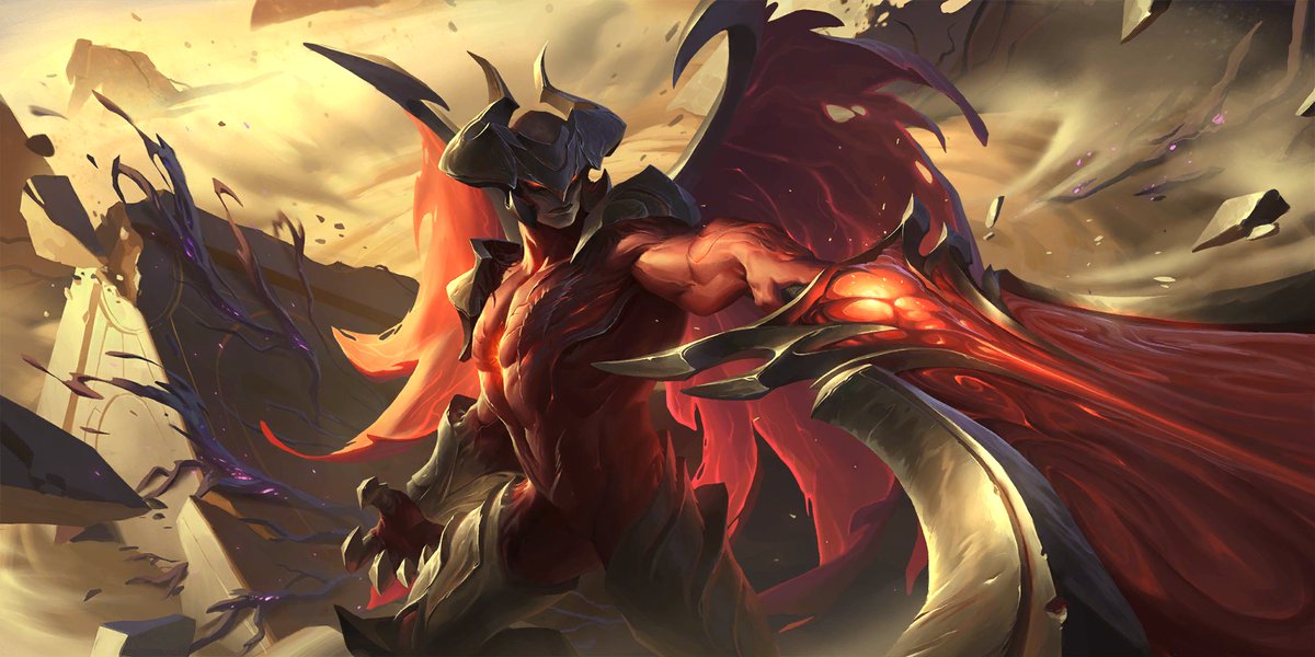 Spideraxe30's tweet photo. Aatrox lvl 1: Even across continents, Aatrox felt her awakening. How the hatred still burned. He had already broken her statues, now he could wage a final war against the Coward of Icathia, and through destroying her, end this pitiful existence. https://t.co/S2PHnfNLLE
