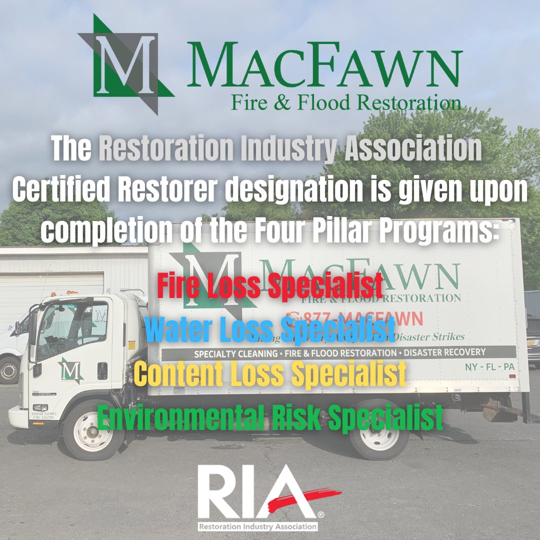 The RIA Certified Restorer certification is one of the premier designations that someone in our industry can attain. MacFawn is a member of the association, and we hope that ALL of our Crew Chiefs and Technicians can reach this classification during their career!
