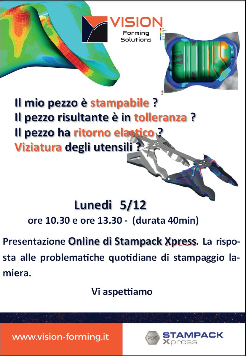 VisionForming's tweet image. 𝗣𝗥𝗘𝗦𝗘𝗡𝗧𝗔𝗭𝗜𝗢𝗡𝗘 𝗢𝗡𝗟𝗜𝗡𝗘 𝗱𝗶 𝗦𝗧𝗔𝗠𝗣𝗔𝗖𝗞 𝗫𝗽𝗿𝗲𝘀𝘀 - 𝗟𝘂𝗻𝗲𝗱𝗶 𝟱/𝟭𝟮 ore 10.30 e ore 13.30. Registrati all&apos;evento senza impegno: vision-forming.it Vi aspettiamo!
#simulazione #simulation #imbutitura #stampack #AutomotiveIndustry