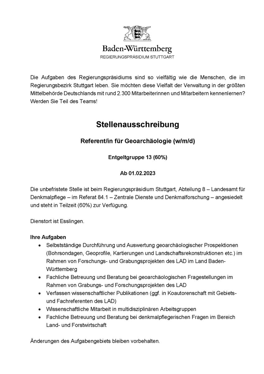 akgeoarc's tweet photo. Es gibt keinen Job, der explizit Geoarchäologe/Geoarchäologin als Titel hat? Fast richtig.....hier ist eine der sehr seltenen Gelegenheiten!

Referent/in für Geoarchäologie (w/m/d)
Entgeltgruppe 13 (60%)
Ab 01.02.2023
Unbefristet

#Geoarchäologie https://t.co/NCHqcDa8xK