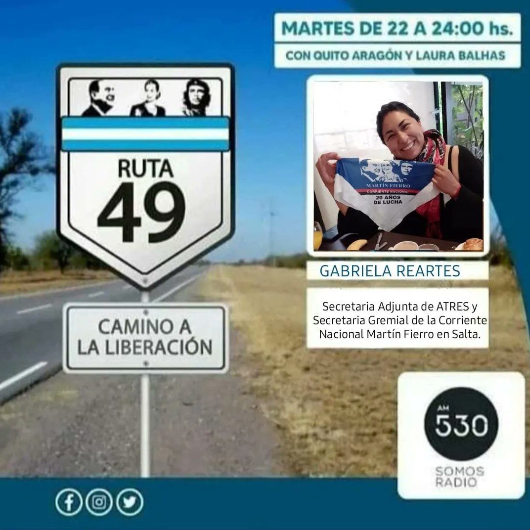defierroradio's tweet photo. Ruta 49, El Camino de la Liberación 
🛣️4️⃣9️⃣ 
🎉 Subite a la Ruta de la Justicia Social 🎉

Conducen @quitoaragon y @LauraBalhas

Vamos a estar charlando con:
🎙️ @Arielbasteiro
🎙️ Gabriela Reartes 
🎙️ Juan Reboredo 
🎙️ Diego Cherchik 

¡De 22 a 24hs en @somosradioam530!

#Ruta49 https://t.co/Yvjddgl34F