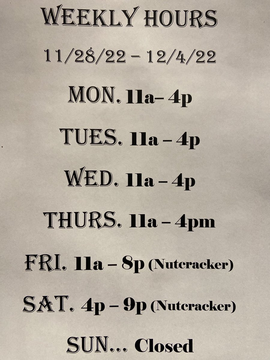 This weeks hours