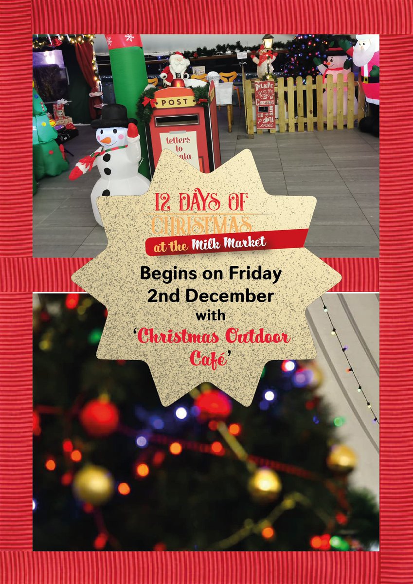 Visit Limerick Milk Market this Friday (2nd December) for the first of our '12 Days of Christmas' festive events. This is a great opportunity for everybody to get into the festive spirit as we begin with a Christmas Outdoor Café.

#christmastime #Christmas #cafe #Christmasmarket
