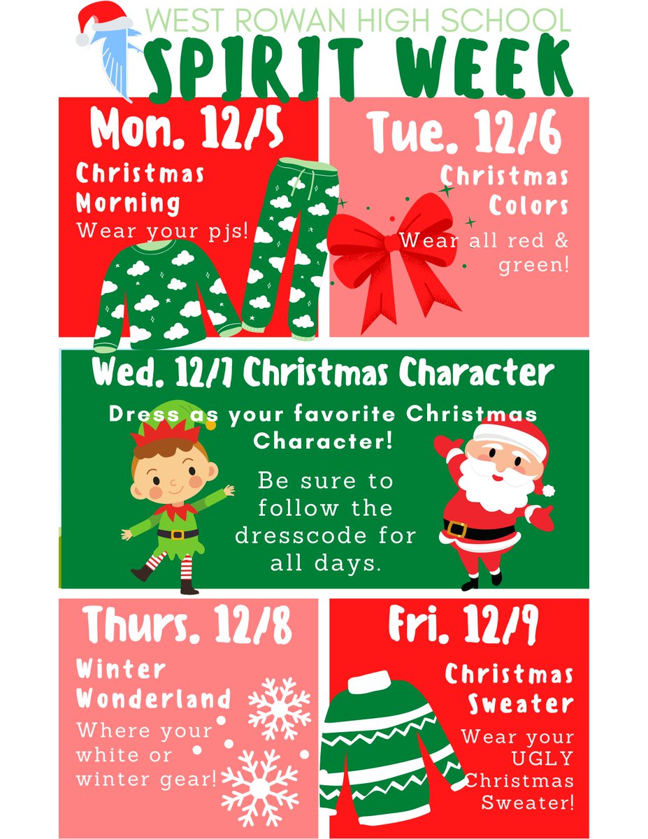 Time to get ready for Christmas Spirit Week!! December 5th-9th #WRHS #WestRoYouKnow