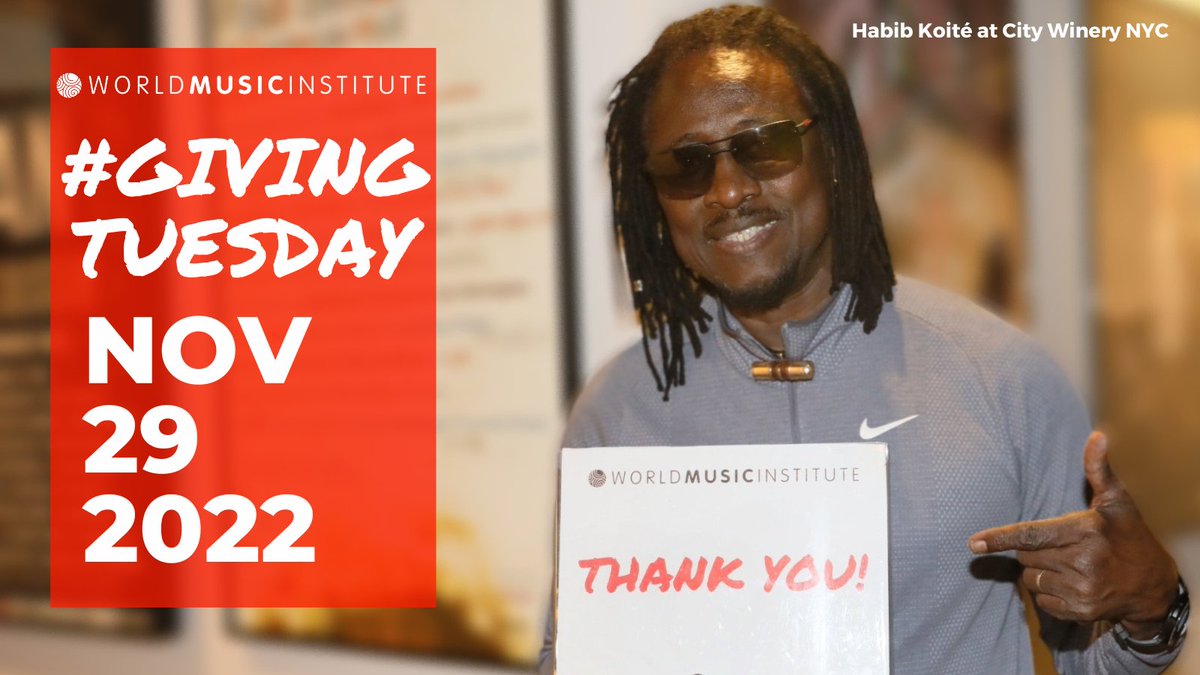 It's #GivingTuesday!❤️ Please support WMI's mission of enriching lives through the arts. Your gift will help us keep presenting the most relevant and exciting voices in world music and dance: bit.ly/WMIGivingTuesd… #wmimanyculturesoneworld #givingtuesday2022