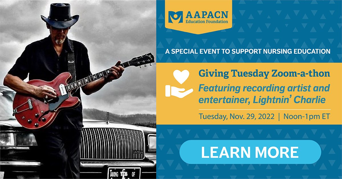 Tune in for another live performance from @LightninCharlie and help us reach our goal of $10,000. #LTPAC #Nurses #Foundation #Donate #nursescholarship 
Join the #GivingTuesday Zoom-a-thon now: ow.ly/Kotz50LQf1w

Can't attend? Text NURSESCHOLARSHIP to 707070 to donate now.