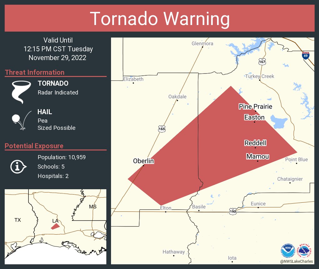 NWS Tornado on Twitter "Tornado Warning including Mamou LA, Oberlin LA