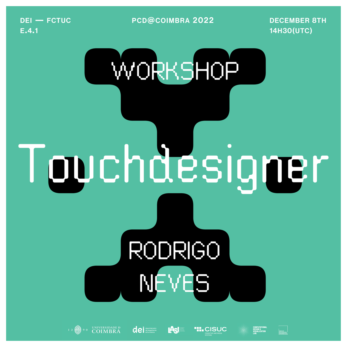 In PCD@Coimbra 2022, Rodrigo Santos (<a href="/neiaac/">NEI/AAC</a>) will lecture the workshop Touchdesigner: GLSL and node-based programming languages at 14h30m on 8/12/2021. More information and registration: linktr.ee/pcdcoimbra