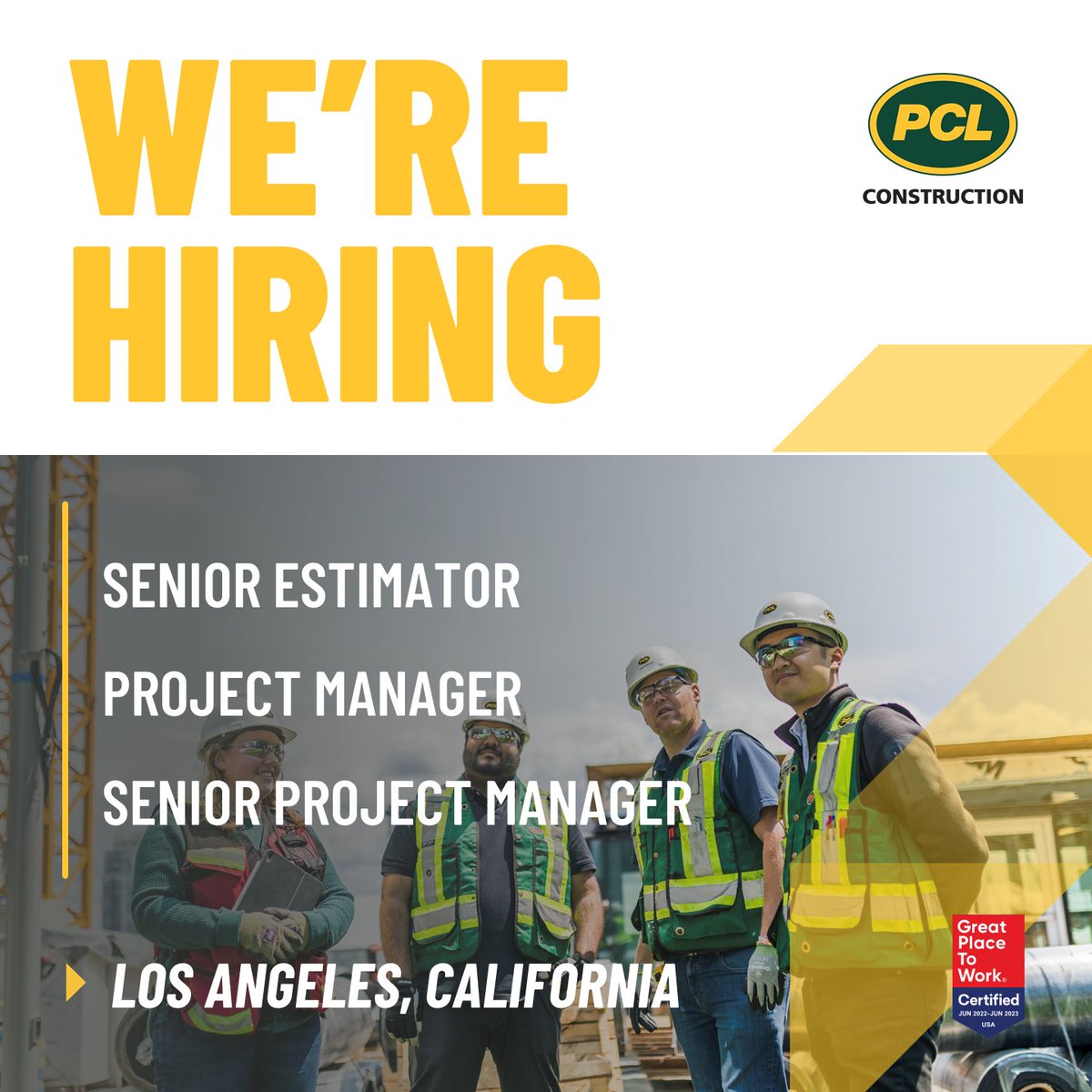 PCLConstruction's tweet photo. Do you want to work for one of the Best Places to Work in Los Angeles? Share our success with us and #ApplyToday. π β
ποΈ
#ConstructionCareers #JoinPCL
https://t.co/P2Y8RVlbAQ https://t.co/K1FKIl1PQl
