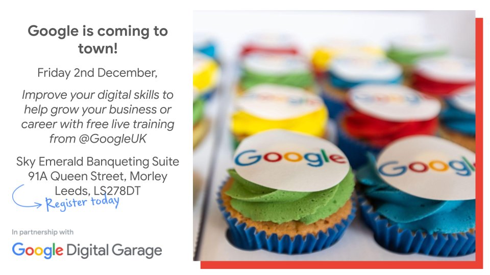 andreajenkyns's tweet photo. It is now only 3 days until the Google Digital Garage event is hosted in Morley and Outwood. Join me on the 2nd of December as I partner with @GoogleUK to provide free training to entrepreneurs and local businesses. https://t.co/S7LR2Ikmtz