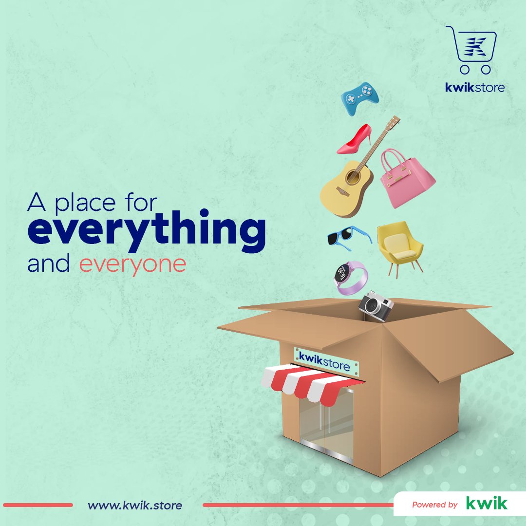 GetKwikStore's tweet photo. Whatever you want to sell, KwikStore has got you covered.
Yet to sign up? Sign up and start selling with ease.
#kwikstore #ecommerce #onlineshopping #onlineseller #sellonlineforfree https://t.co/NQE8492p3I